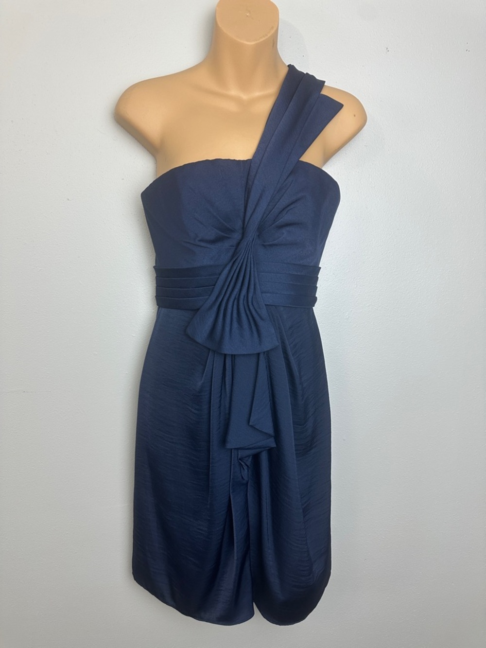 BCBGMaxAzria Navy Evening Dress with One-Shoulder Detail